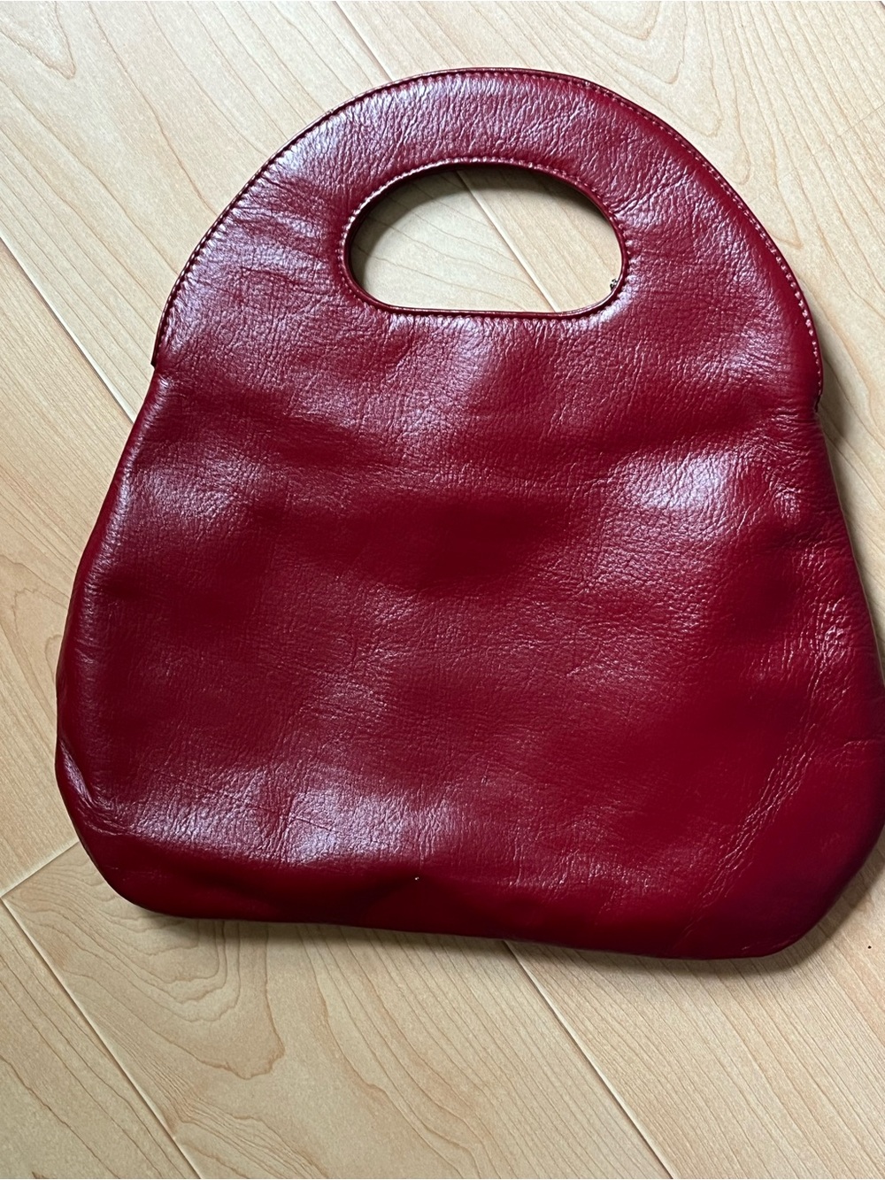 Women's Burgundy Leather Handheld Tote - Picture 3 of 5